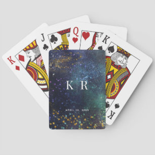 Baraja De Cartas Boda en monograma Celestial Noche Starry