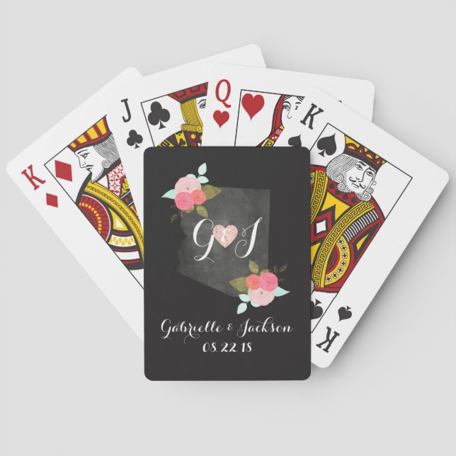 Baraja De Cartas Boda floral Monograma estatal Arizona (Reverso)