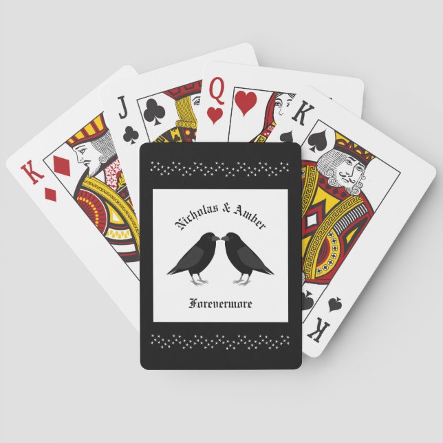 Baraja De Cartas Boda gótico Kissing Ravens Personalizado (Reverso)