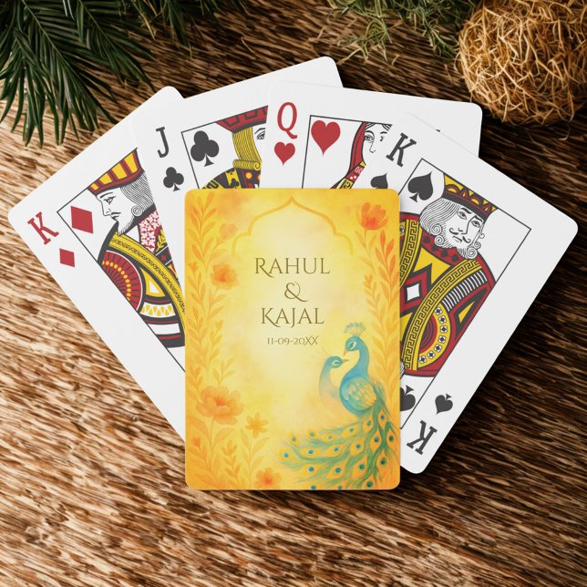 Baraja De Cartas Boda indio con flores de pavo real (Subido por el creador)