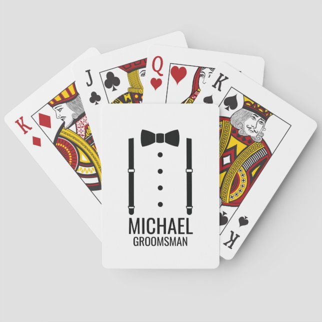 Baraja De Cartas Boda negro Bow Tie Personalizado Groomsmen (Reverso)