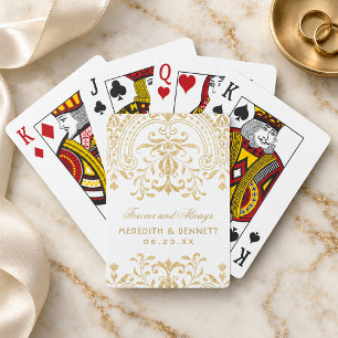 Baraja De Cartas Boda personalizada con floritura de oro elegante
