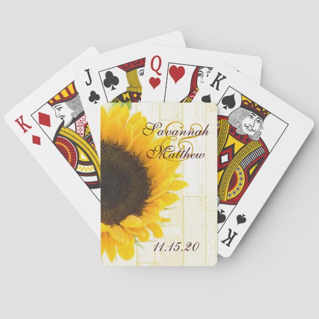 Baraja De Cartas Boda personalizado de girasol jugando regalos de c (Reverso)