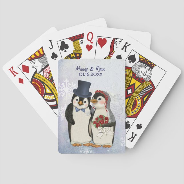 Baraja De Cartas Boda Pingüino - Personalizar (Reverso)