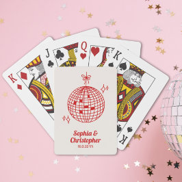 Baraja De Cartas Boda Retro Burgundy Red Disco Ball Personalizado
