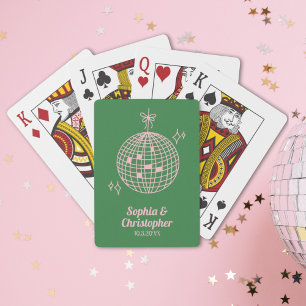 Baraja De Cartas Boda Retro Green & Pink Disco Ball Personalizado