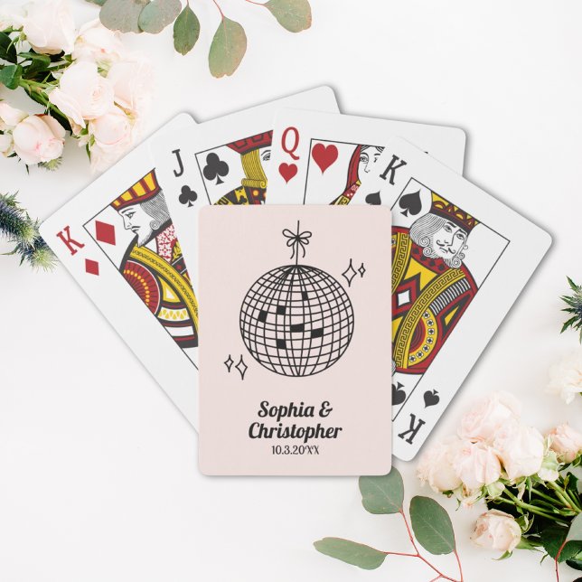 Baraja De Cartas Boda Retro Light Pink Disco Ball Personalizado (Retro Light Pink Disco Ball Wedding Personalized Playing Cards
)