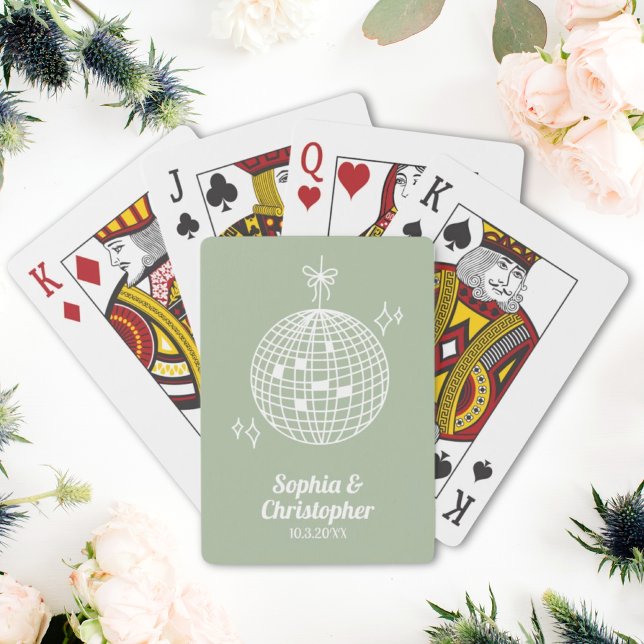 Baraja De Cartas Boda Retro Sage Green Disco Ball (Retro Sage Green Disco Ball Wedding Personalized Playing Cards
)