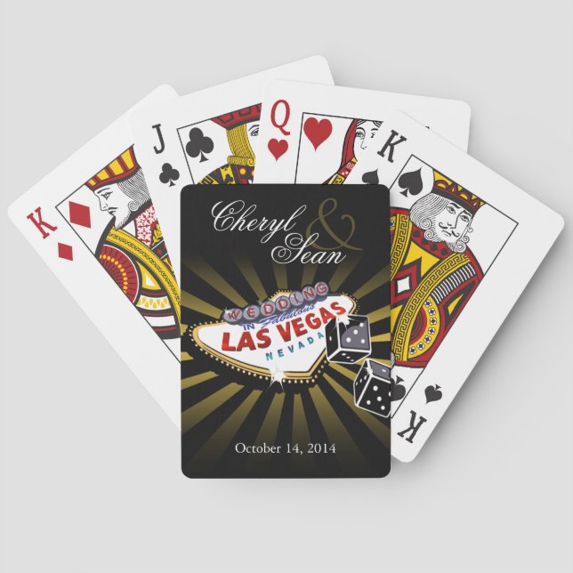 Baraja De Cartas Boda Starburst de Las Vegas negro y oro (Reverso)
