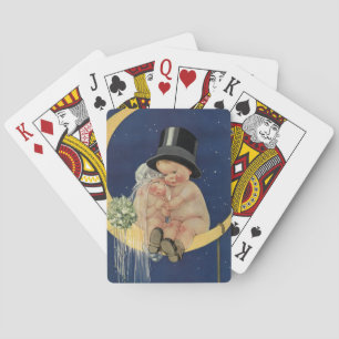 Baraja De Cartas Boda Vintage, Novia y Novio Lindos en una Luna