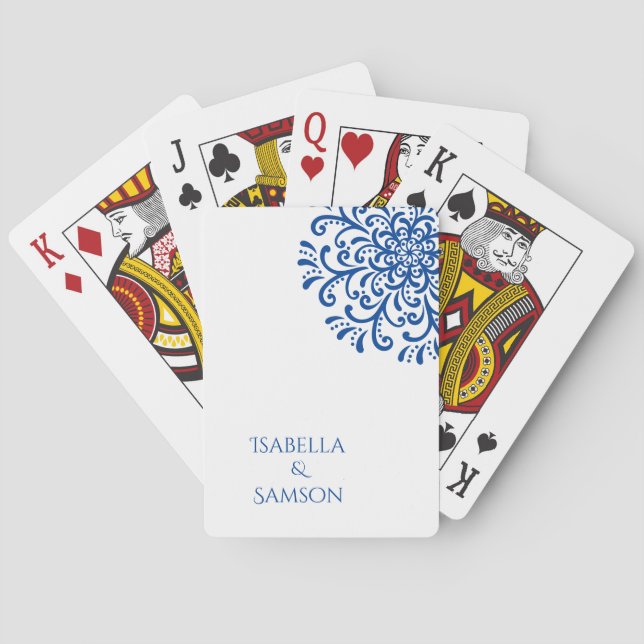 Baraja De Cartas Boda Whimsical Blue Flourish (Reverso)