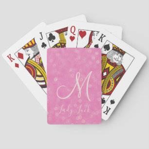 Baraja De Cartas Bokeh Lady Luck, Purpurina rosado monogramado