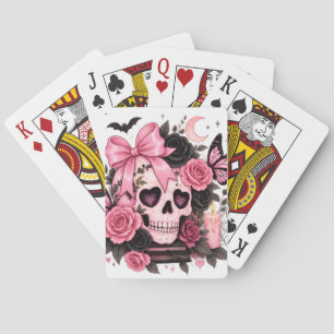 Baraja De Cartas Bolso de Halloween Coquette Cráneo Gótico con Lazo