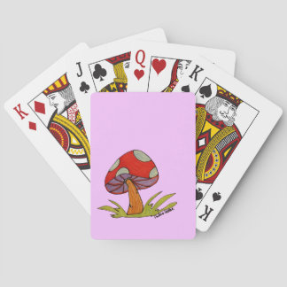 Baraja De Cartas Bolso de hongo rojo con fondo morado claro