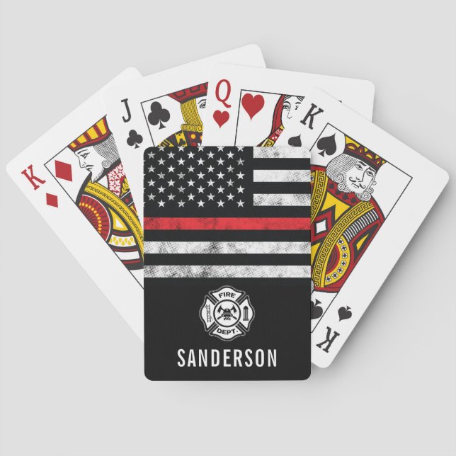 Baraja De Cartas Bombardero de bandera roja de retiro de bomberos (Reverso)