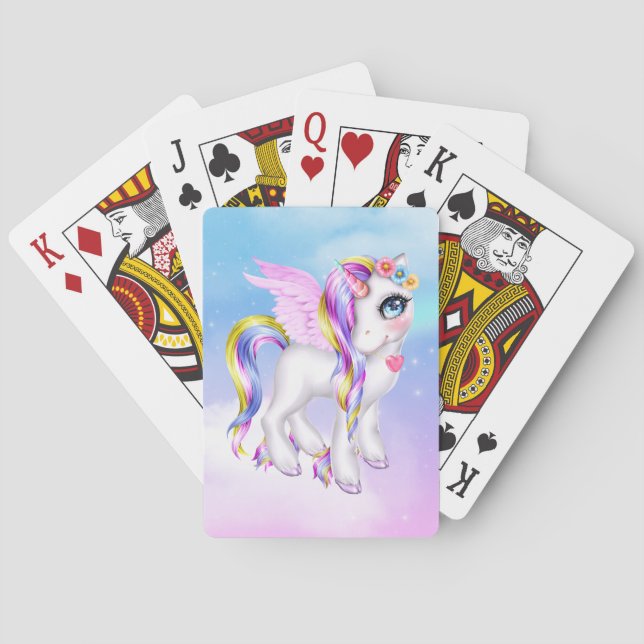 Baraja De Cartas Bonita unicornio con barro arco iris y cola (Reverso)