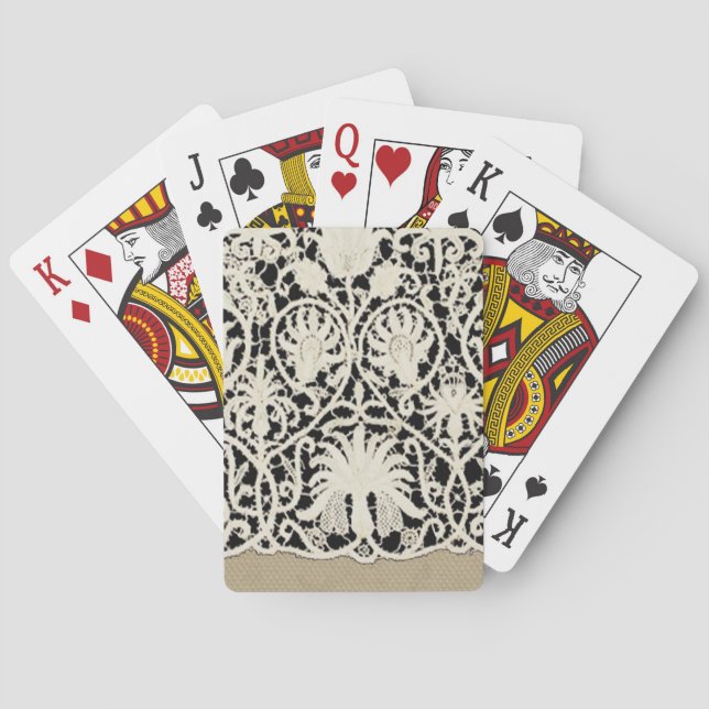 Baraja De Cartas Bonito clásico blanco de línea de encaje antiguo b (Reverso)
