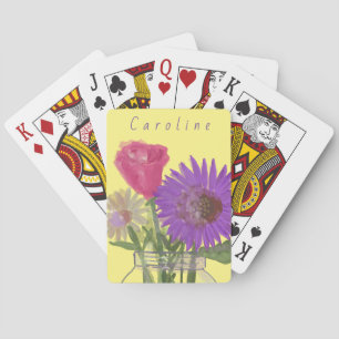 Baraja De Cartas Bonito colorida Flores felices + nombre personaliz