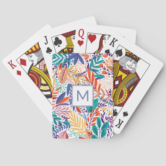 Baraja De Cartas Bonito Flores de primavera de monograma púrpura pe (Reverso)