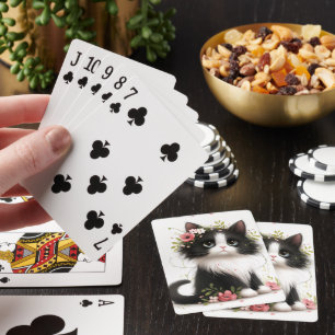 Baraja De Cartas Bonito gatito de Tuxedo con flores
