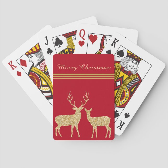 Baraja De Cartas Bonito Gold y Red Deer Feliz Navidad (Reverso)
