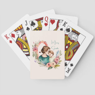 Baraja De Cartas Bono de mamá y hija adorables - Marco floral (4)