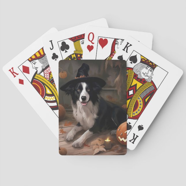 Baraja De Cartas Borde de Collie Pumpkins Halloween Scary (Reverso)