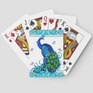 Baraja De Cartas Borde giratorio azul y diseño de pavo real