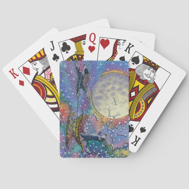 Baraja De Cartas Borde perro de Collie tirando huesos al mundo (Reverso)