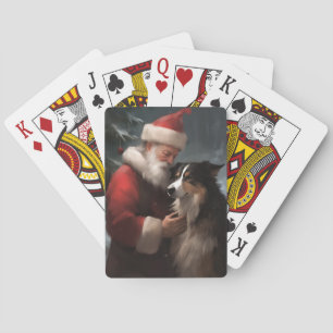 Baraja De Cartas Border Collie con Santa Claus Festivo de Navidad