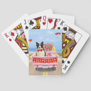 Baraja De Cartas Border Collie Perro Camión de corazones del día de