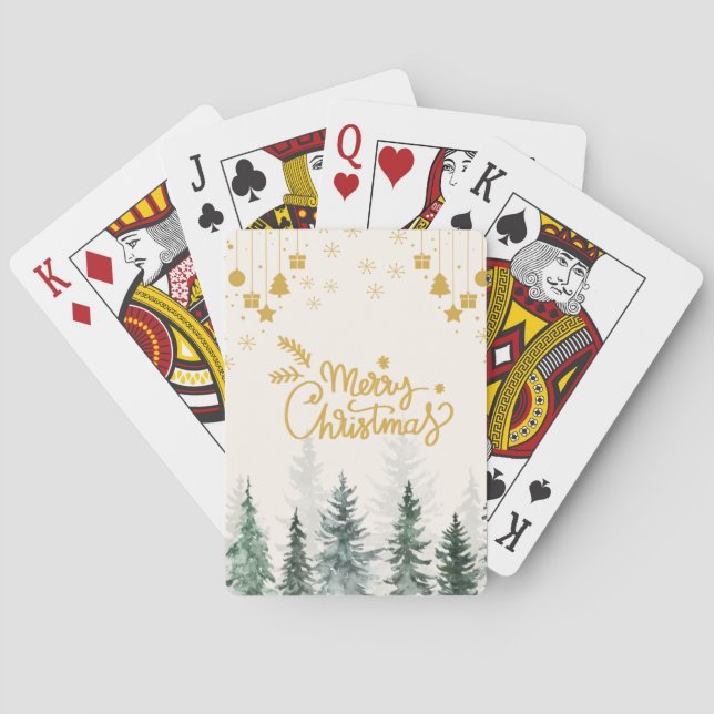 Baraja De Cartas Bosque acuático Feliz Navidad (Reverso)