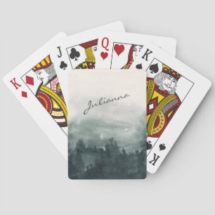 Baraja De Cartas Bosque Brumoso Acuarela Nombre Personalizado Scrip