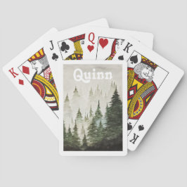 Baraja De Cartas Bosque de pino perenne de acuarela con nombre