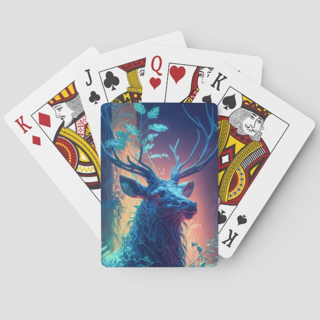 Baraja De Cartas Bosque de vida silvestre de pintura con retrato an (Reverso)