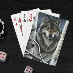 Baraja De Cartas Bosque Místico de Abedules Lobo Alfa Invernal Vida