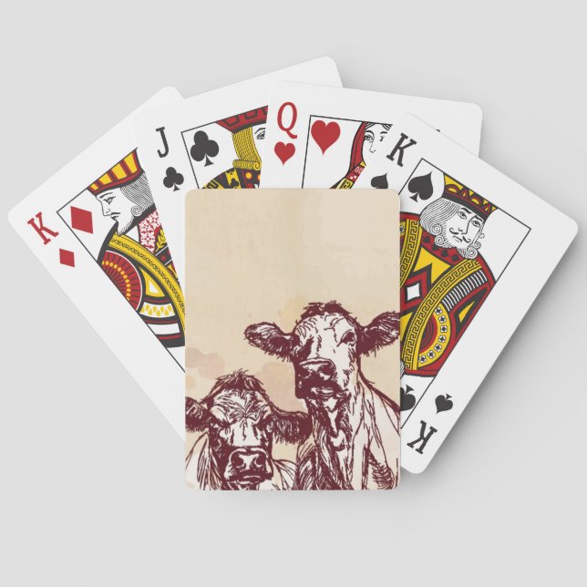 Baraja De Cartas Bosquejo del drenaje de la mano de dos vacas y (Reverso)
