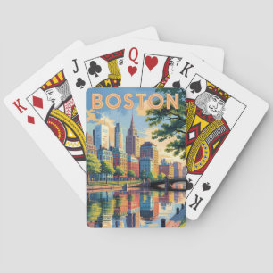 Baraja De Cartas Boston Massachusetts Skyline Travel Art Vintage