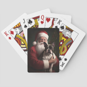 Baraja De Cartas Boston Terrier con Navidades festivos de Santa Cla