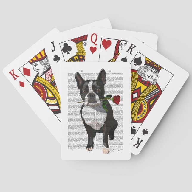 Baraja De Cartas Boston Terrier con Rosa en boca (Reverso)