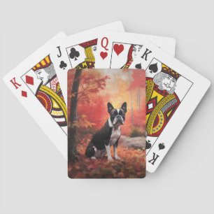 Baraja De Cartas Boston Terrier en otoño hojas caídas inspiran