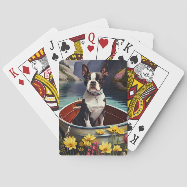 Baraja De Cartas Boston Terrier en un remo: Una aventura escénica (Reverso)
