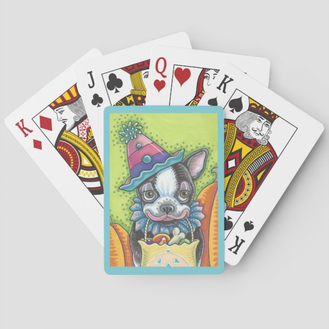 BARAJA DE CARTAS BOSTON TERRIER HALLOWEEN COLOWN, TARJETAS DE JUEGO (Reverso)