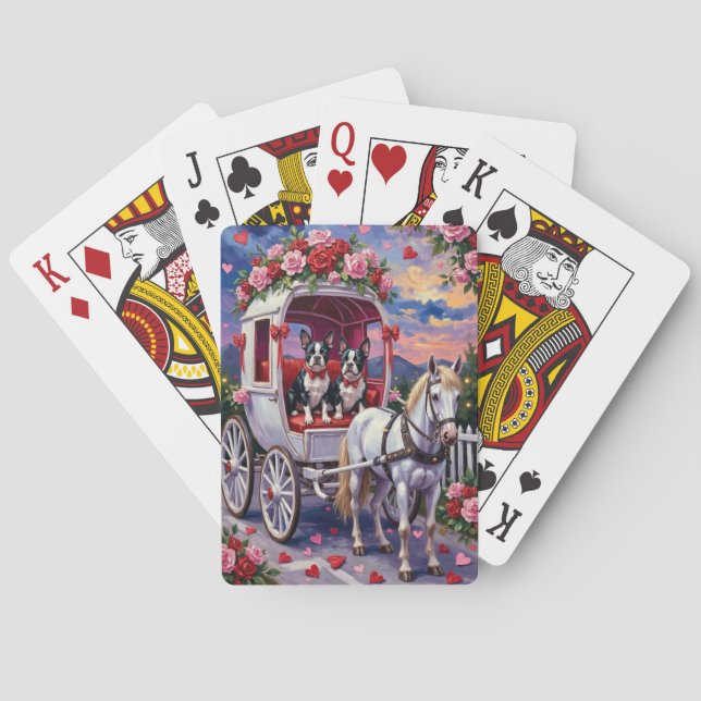 Baraja De Cartas Boston Terrier Perro Día de San Valentín (Reverso)