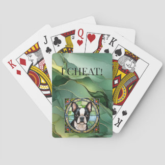 Baraja De Cartas Boston Terrier sobre las tarjetas de juego de márm