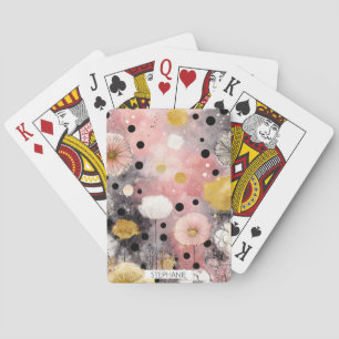 Baraja De Cartas Botánico de Flor Silvestre Rosa Sonrojado y Dorado