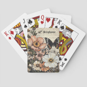 Baraja De Cartas Botánico de Peonía Mariposa Vintage