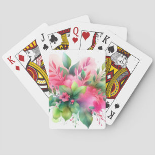 Baraja De Cartas Botánico Floral Acuarela Rosa Verde