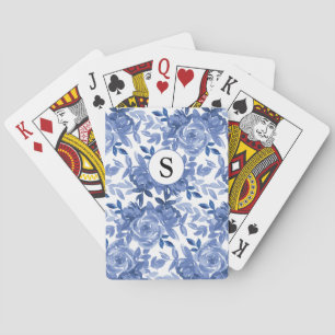 Baraja De Cartas Botánico floral azul monograma