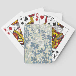 Baraja De Cartas Botánico Japonés Azul Vintage: Helecho de Hoja Cre